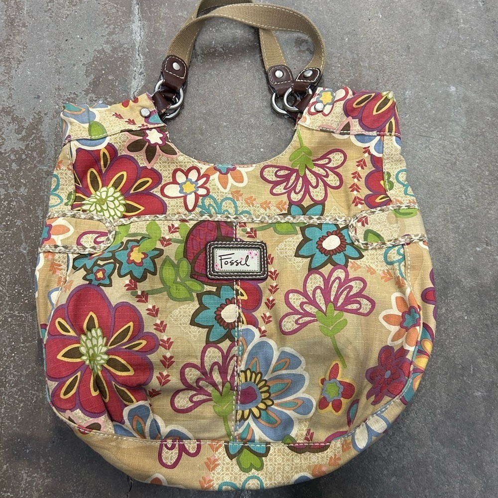 Fossil Floral Canvas Tote Bag - Multicolor y2k flower power‎